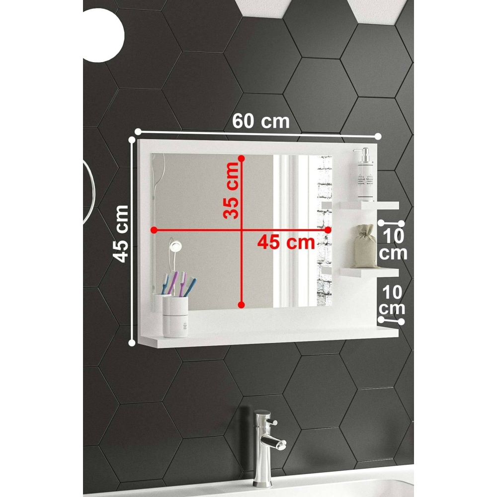 Genova 60x45cm Beyaz Raflı Ayna