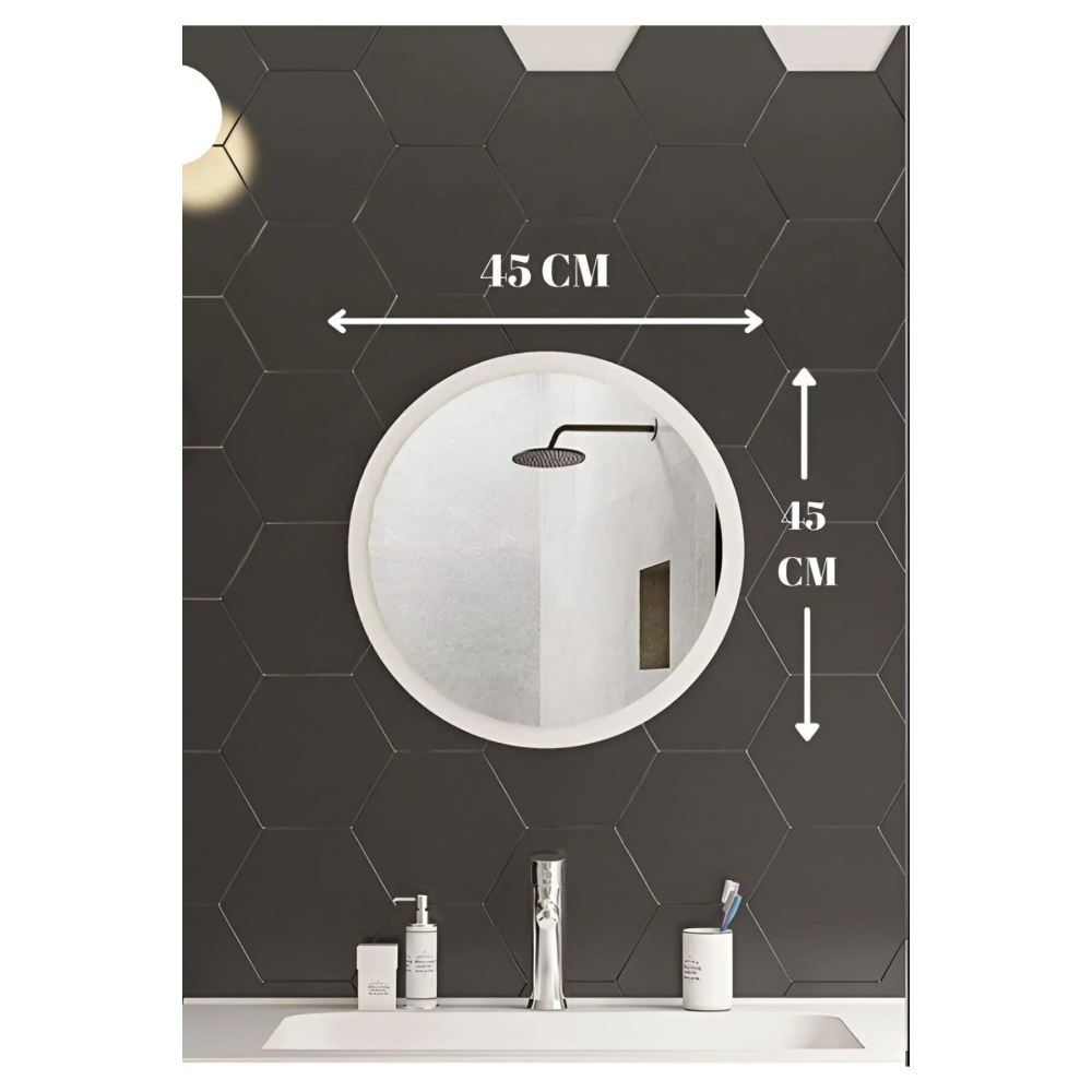 Yuvarlak Ayna 45 cm Beyaz Dresuar Hol Koridor Duvar Salon Banyo Wc Ofis Çocuk Yatak Odası