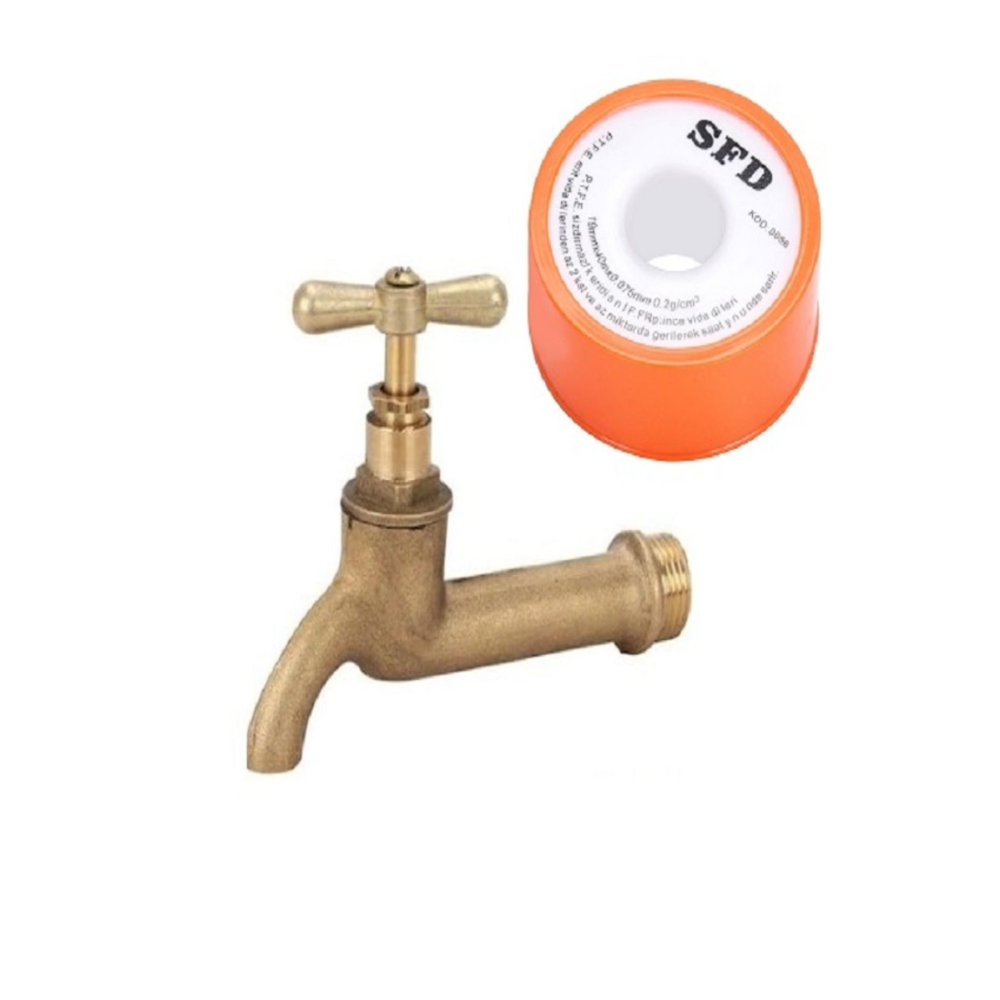 SARI MUSLUK  UZUN 1/2 MUSLUK TEFLON BANT HEDİYELİ