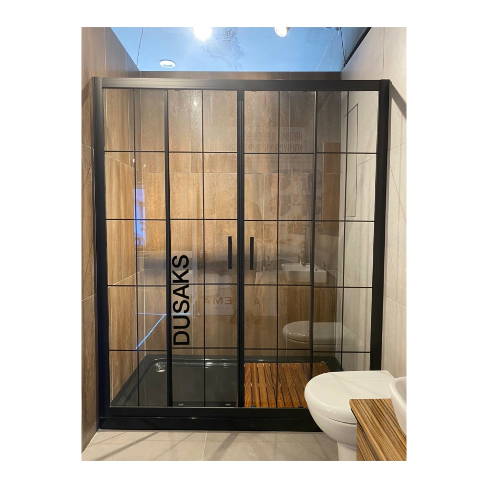 Siyah Çizgili 5 Mm Şeffaf Temperli Cam Duşakabin H190