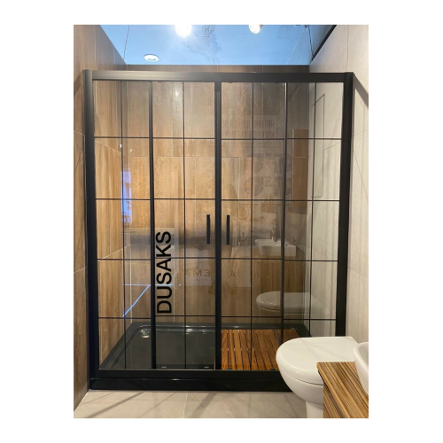 Siyah Çizgili 5 Mm Şeffaf Temperli Cam Duşakabin H190