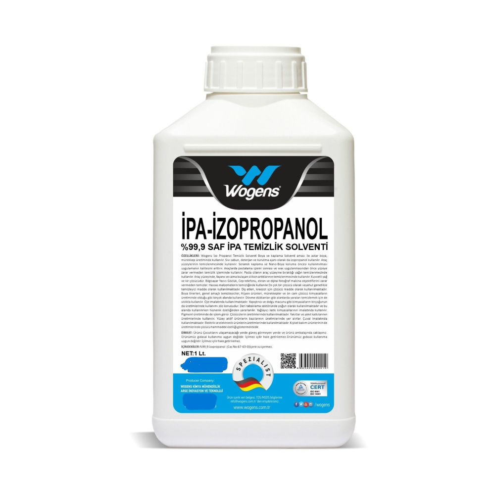 %99 saflıkta 1 lt saf ipa izo propil alkol temizlik solventi (izopropil dezenfektan)