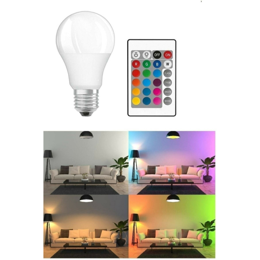 Renk Değiştiren - Led Ampul - Dimmerli 9w Rgb - Uzaktan Kumandalı Led Ampul Renkli Ampul