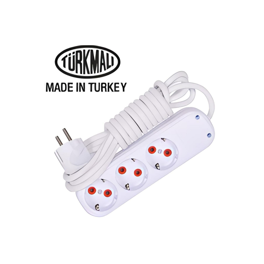 5 Metre Kablolu Topraklı Ara Kablosu Uzatmalı Seyyar 3lü Grup Priz