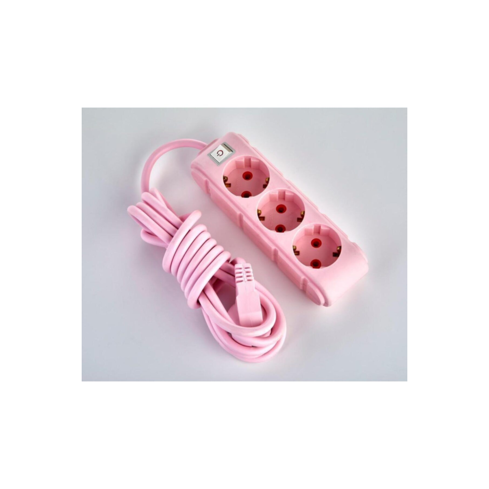 Elektrik {{pembe}} Renkli {{anahtarlı}} Üçlü Topraklı Kablolu Topraklı Grup Priz {{3 Metre}}