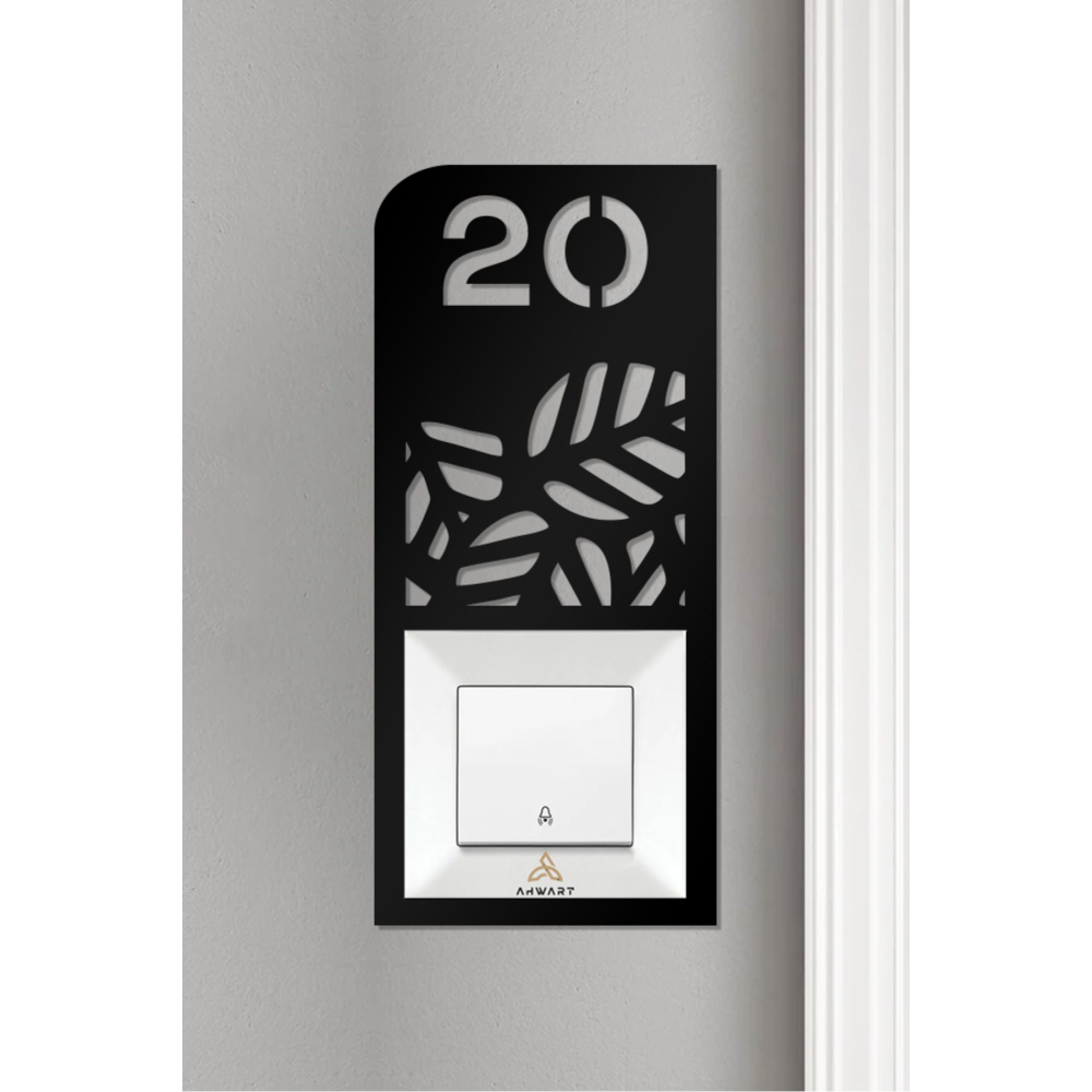 Ahşap Daire Kapı Numarası, Çiçek Desenli Dekoratif Zil Priz Çerçevesi No:20