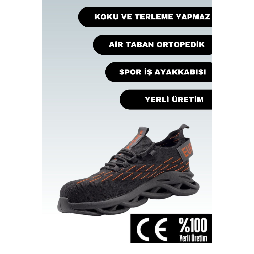 Spor Iş Ayakkabısı Air Taban Ortopedik Çelik Burunlu Iş Ayakkabısı Sb Siyah