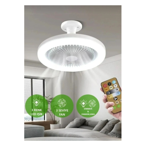 Pervaneli Led Lamba Kumandalı 3 Farklı Işık Rengi Serinle Ve Aydınlatma