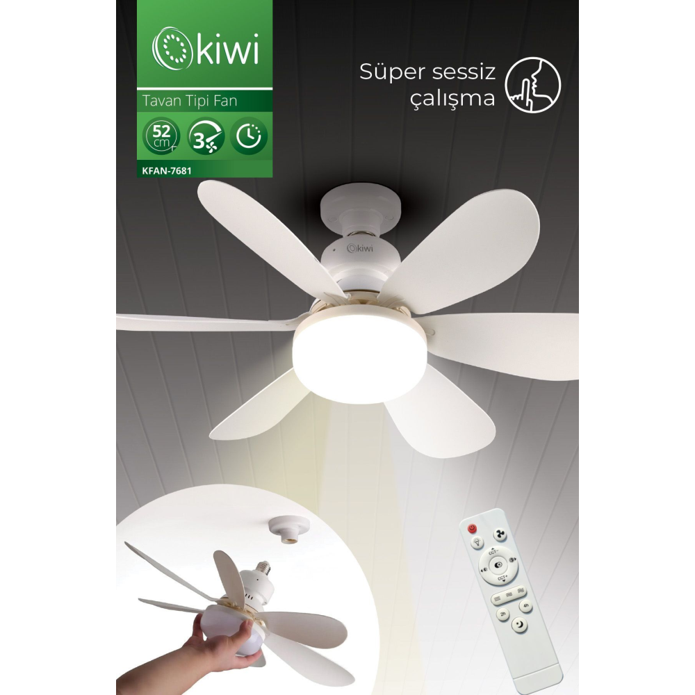 Sessiz Çalışma 6 Fan Kanat ve Işıklı Uzaktan Kumandalı Tavan Tipi Vantilatör Kfan-7681