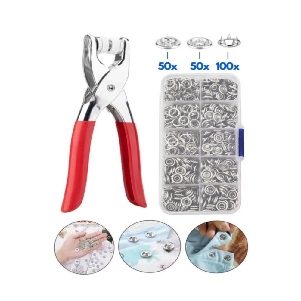 200 adet Paslanmaz Çelik Çıtçıt ve Pense Seti Metal Çıt Çıt Makinesi ( Kutulu )