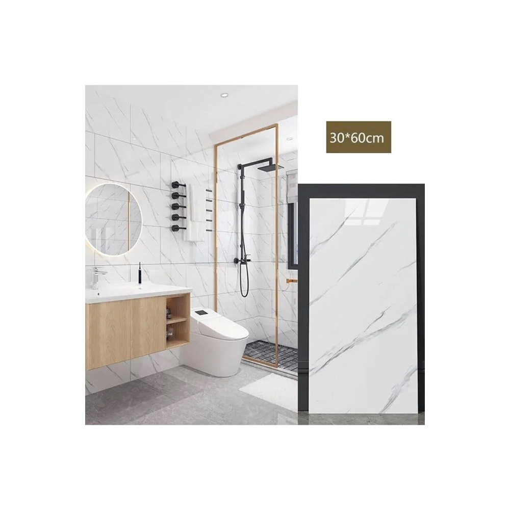 Glrshop Beyaz Mermer Desen Pvc Köpük Panel 30x60cm Banyo Wc Mutfak Duvar Kaplama 6013