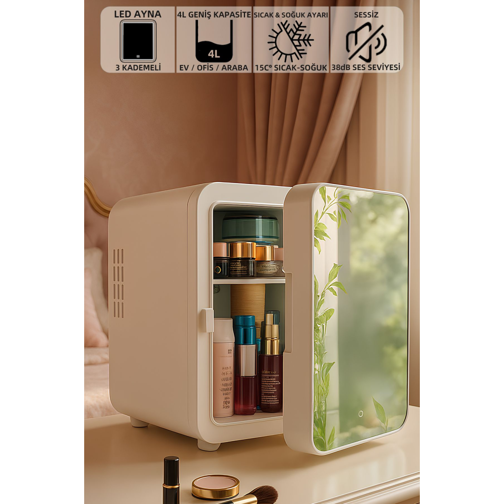 Mio 212 4l Led Işıklı Kozmetik Makyaj Sıcak Ve Soğuk Ayarlı Taşınabilir Mini Dolap-beyaz