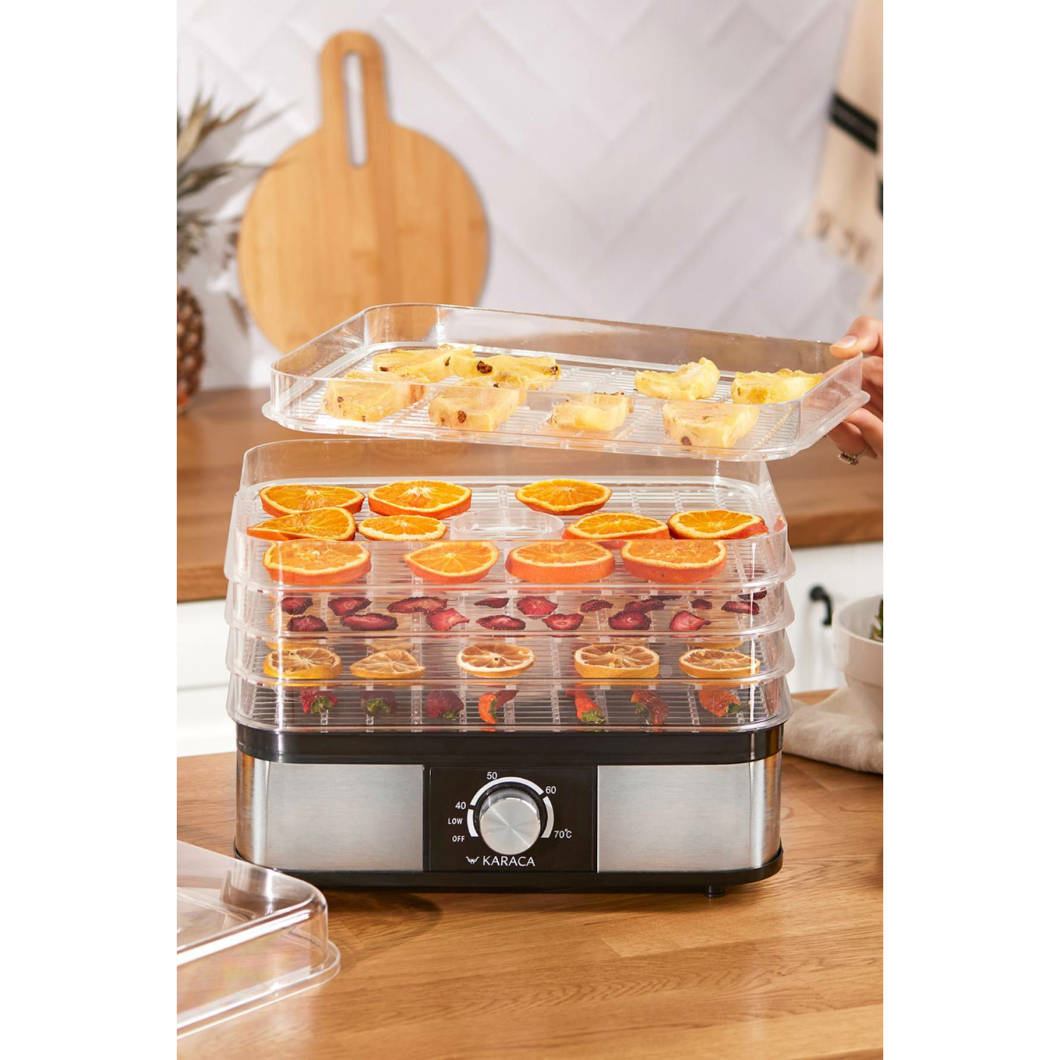 Meyve, Sebze ve Et Kurutma Makinesi, 5 Raflı, Ayarlanabilir Sıcaklıklı