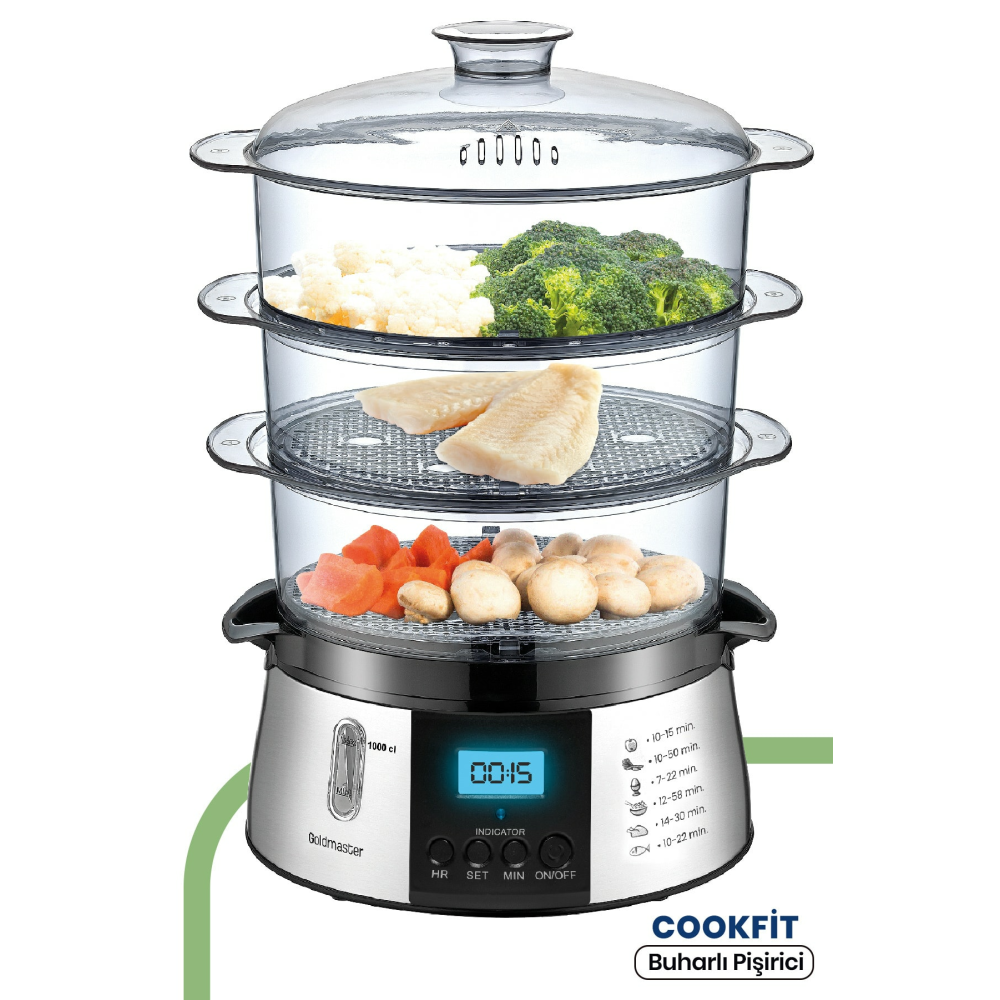 Cookfit Dijital Ekranlı 120 Dakika Zaman Ayarlı 10 Litre Dijital Buharlı Pişirici