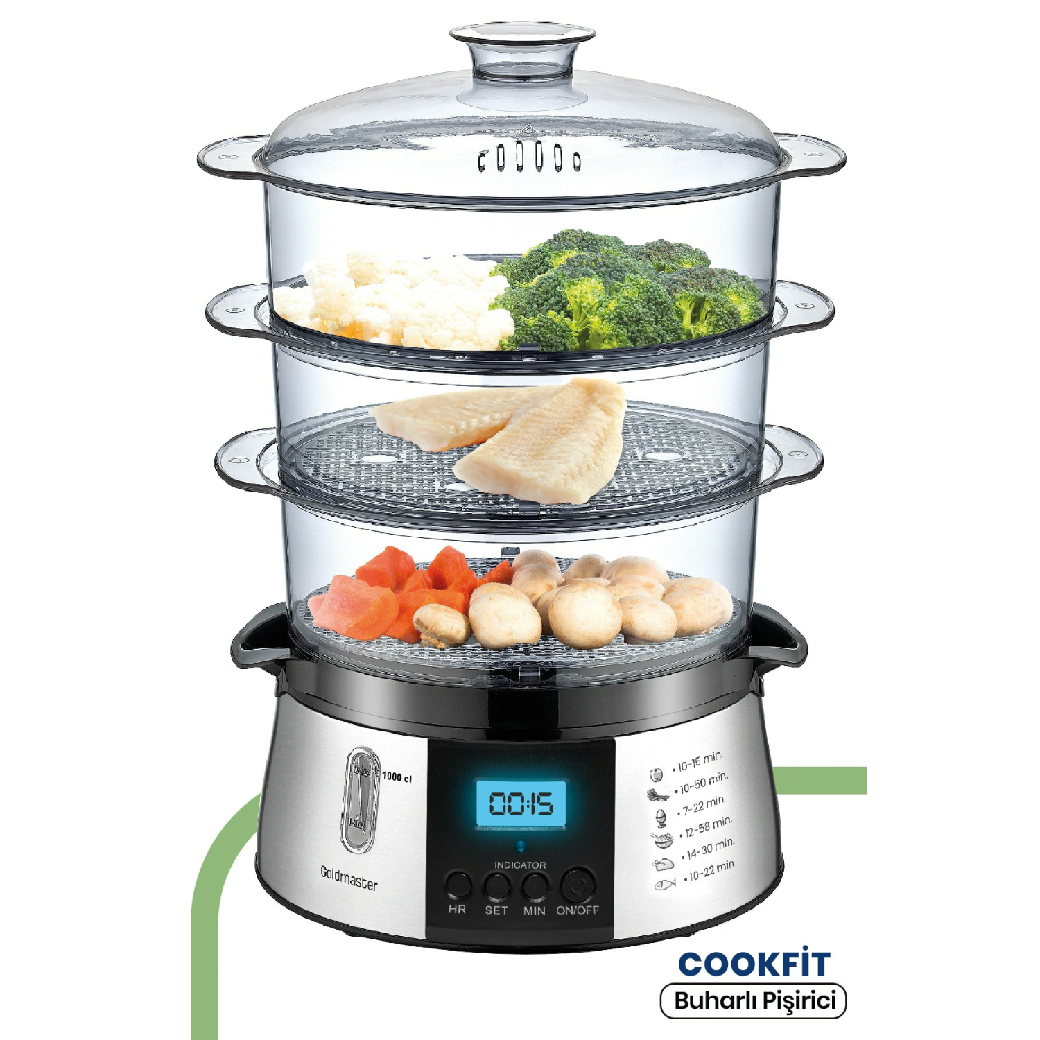 Cookfit Dijital Ekranlı 120 Dakika Zaman Ayarlı 10 Litre Dijital Buharlı Pişirici