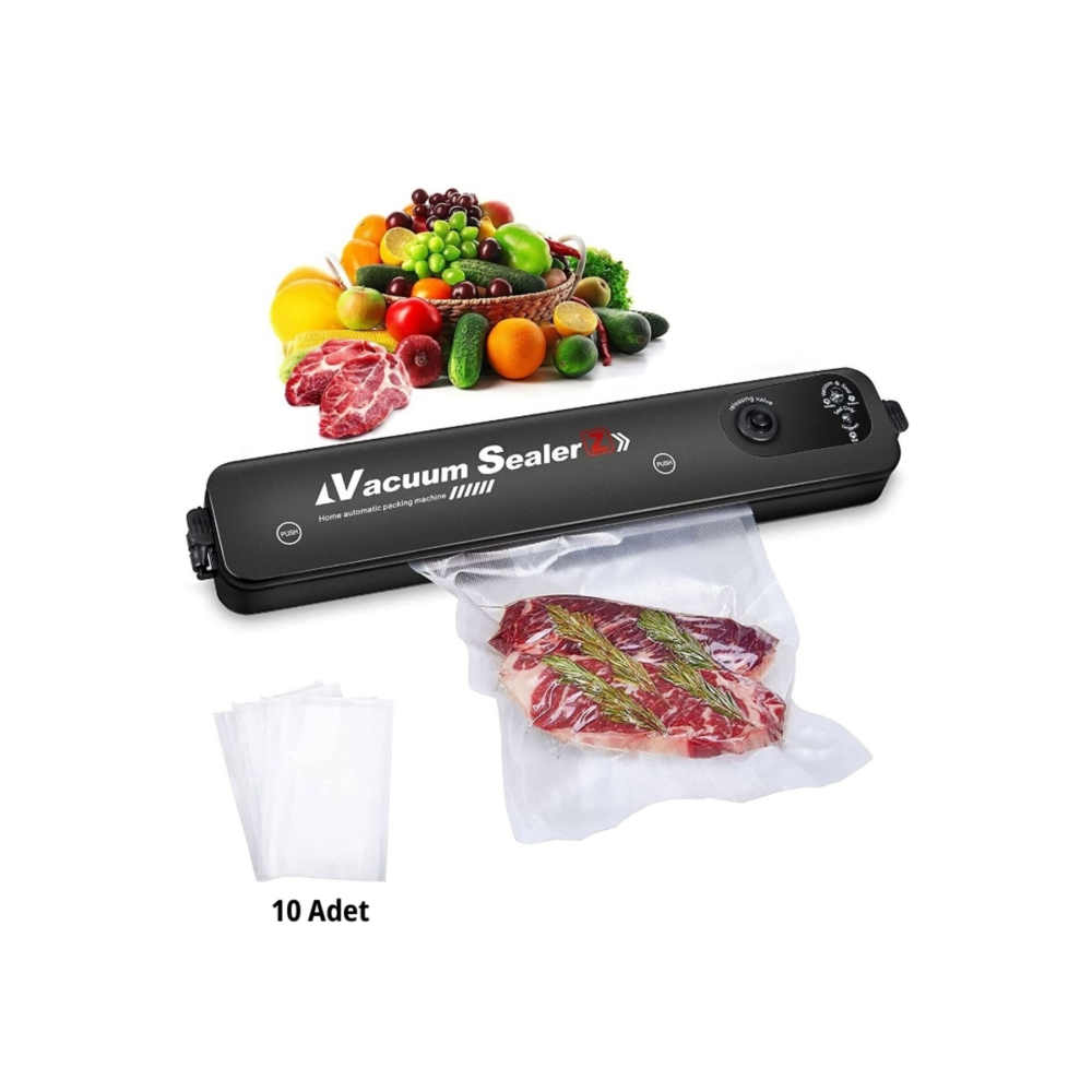 Gıda Mühürleme Vakum Makinesi- Yiyecek Tazeliği Koruma Ev Ve Restoran- 10 Adet Poşet Hediyeli