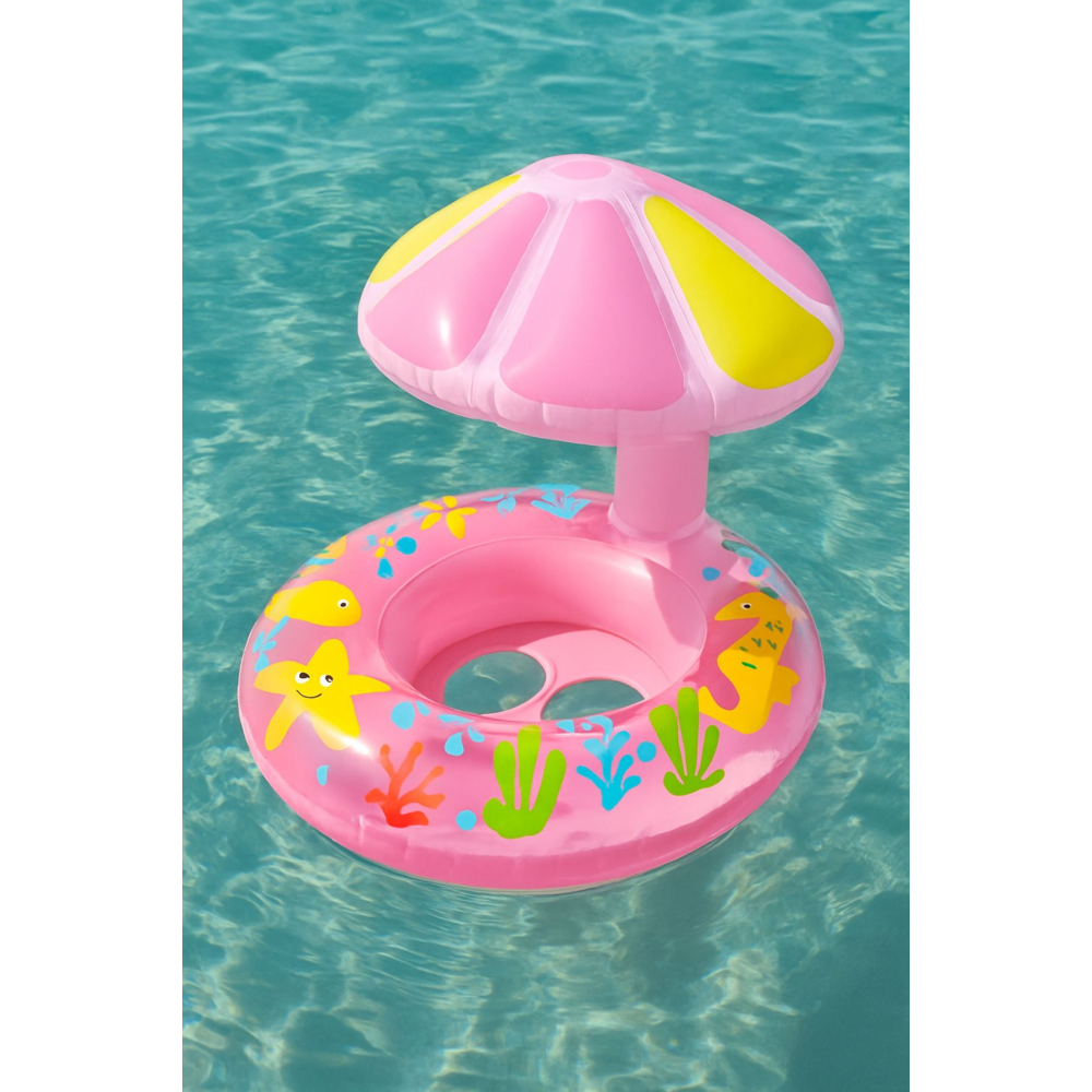 Gölgelikli Bebek Yüzme Simidi | Mantar Başlıklı, Güneş Korumalı, Şişme Deniz Simidi