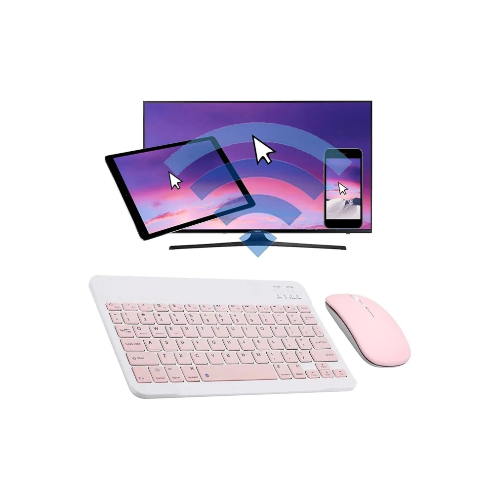 Tüm Cihazlara Uyumlu Akıllı Taşınabilir Şarj Edilebilir Kablosuz Bluetooth Klavye ve Mause Seti