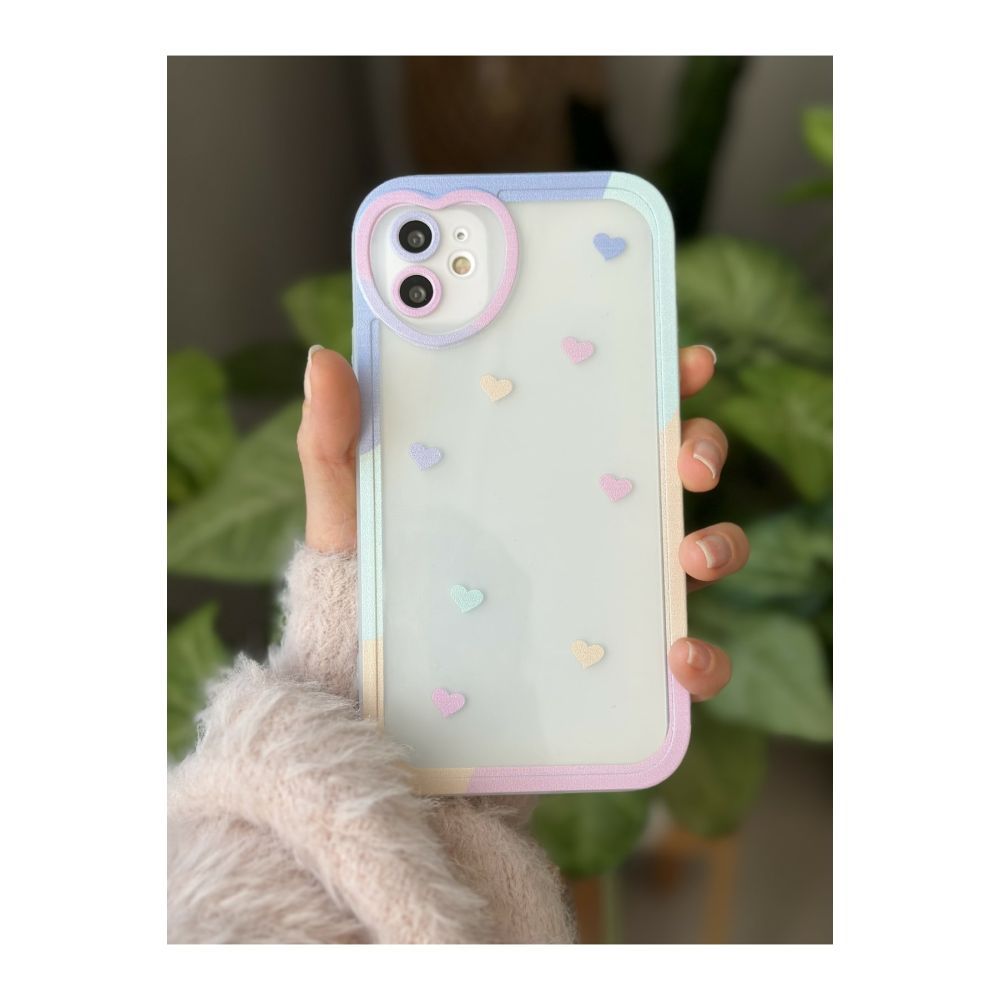 Iphone 11 Uyumlu Antişok (12 Görünümlü Köşeli) Kalp Kamera Tasarımlı Silikon Kamera Korumalı Kılıf