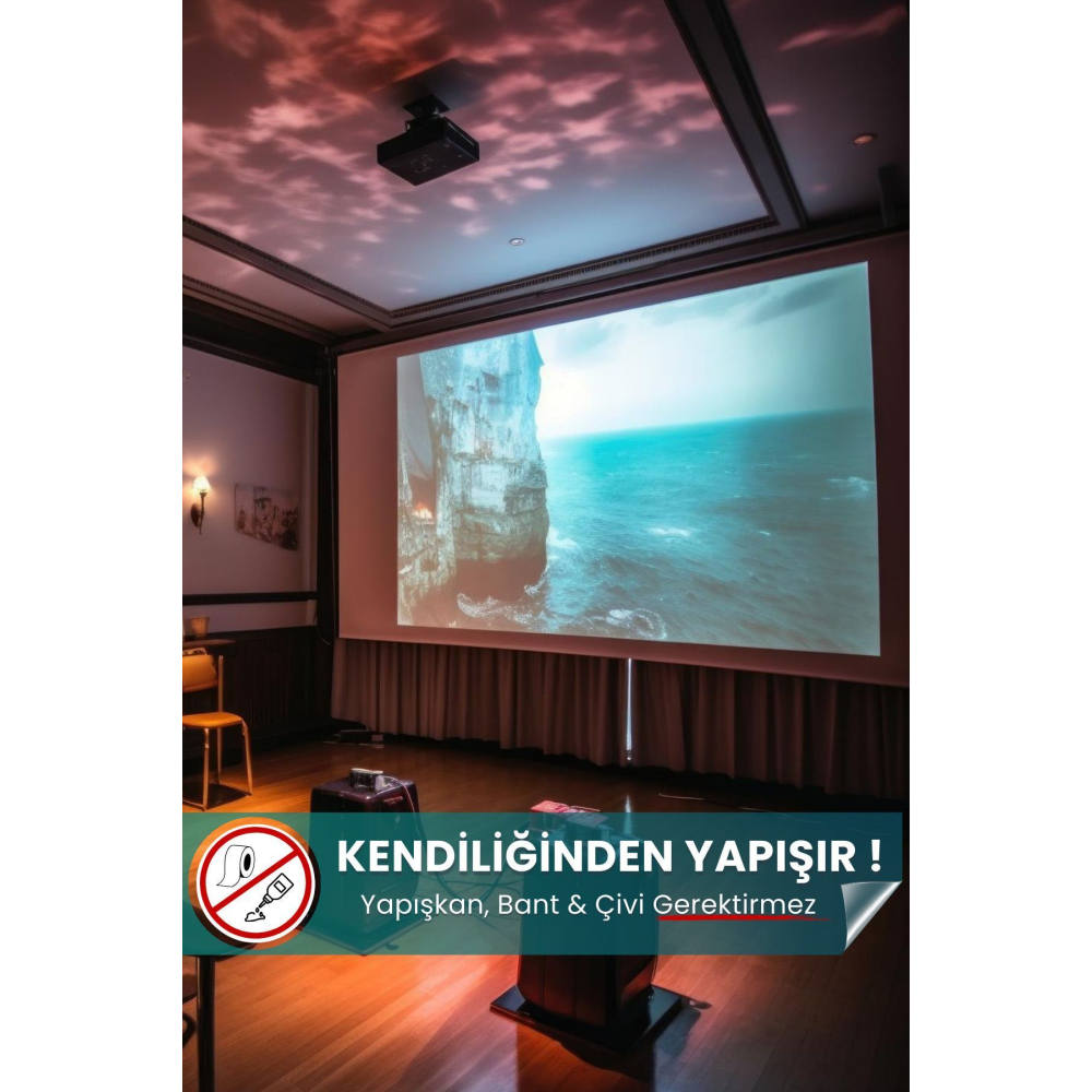 Projeksiyon Perdesi, Özel Boyut, Ev Sineması, Yapıştırıcı Gerektirmeyen, Duvar Projeksiyon Perdesi