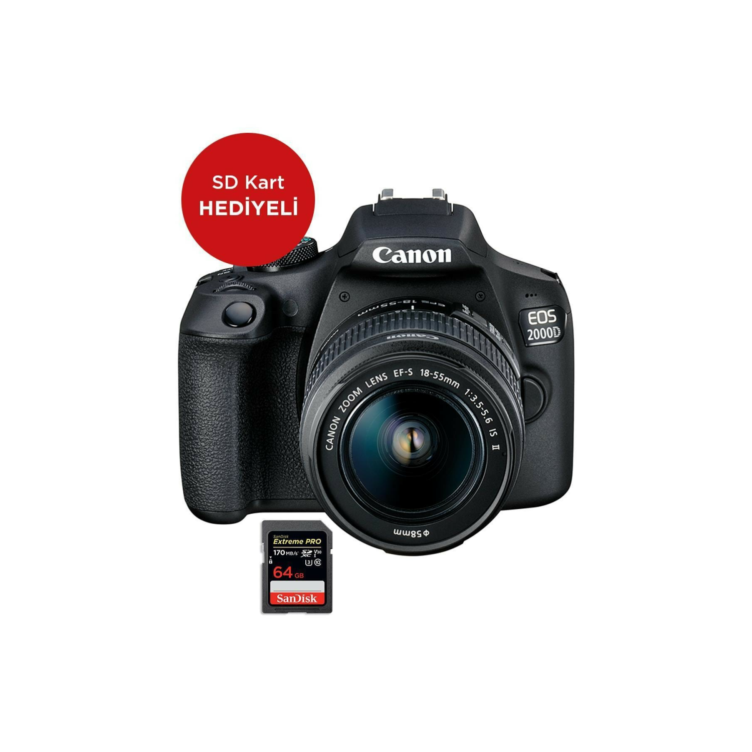 EOS 2000D IS Kit Fotoğraf Makinesi (SD Kart Hediyeli) (Canon Eurasia Garantili)