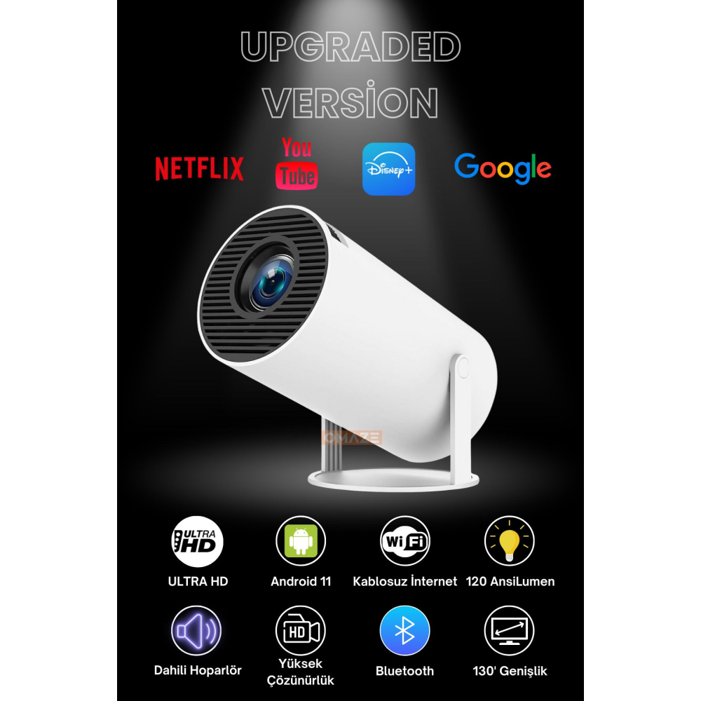 Taşınabilir Android Sinema Projeksiyon Wifi Destekli En Güncel Sürüm Akıllı Projektör Beyaz 720p