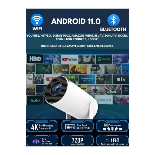 Taşınabilir Paris Dünyası Sinema Projektörü 4k Ev Sineması Bluetooth Android 12