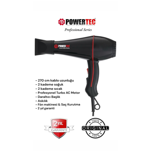 TR-601 (2500 W) Turbo Professional Series Fön Makinesi & Saç Kurutma 2.7m Uzun Kablolu Yeni Versiyon