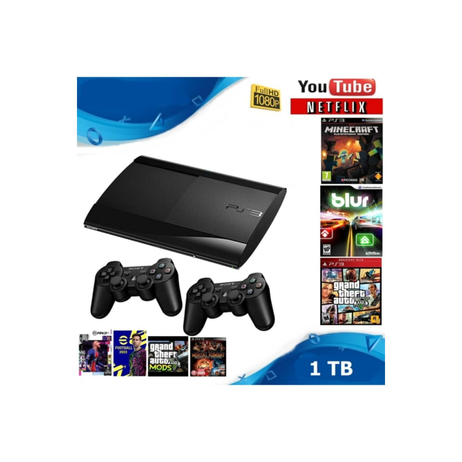 Ps3 Playstation 3 1tb Slim Konsol+ 250 Oyun+2kol