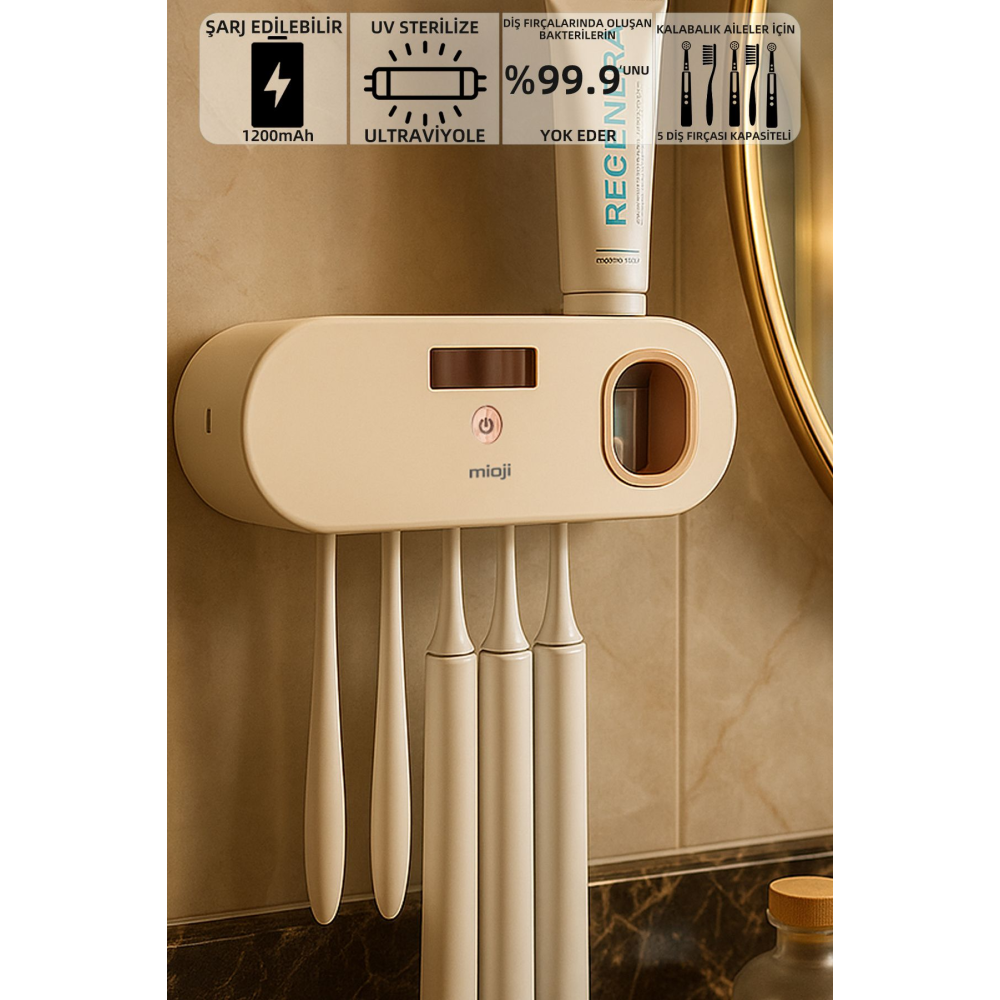 Mio Uv5f 1200mah Şarj Edilebilir Uv Sterilizatörü Diş Fırçası Sıkacağı Ve Tutucusu