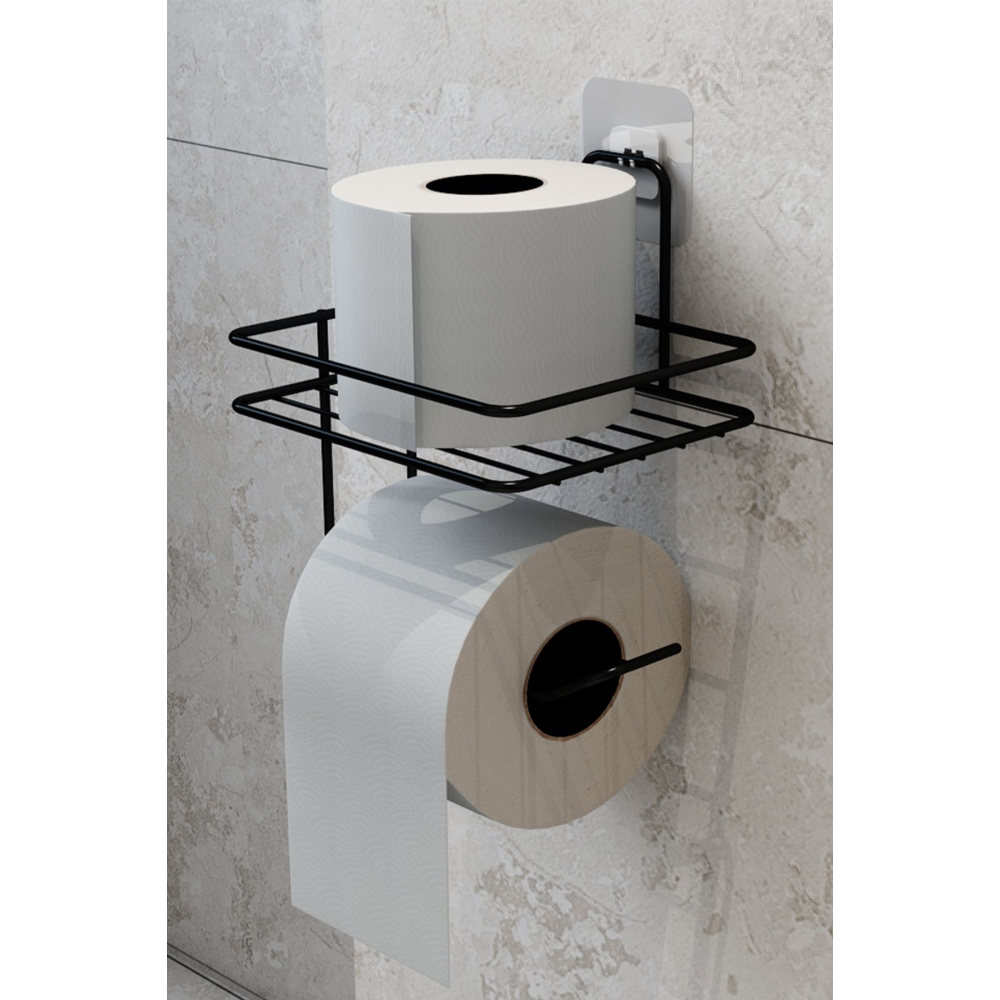 Yapışkanlı Tuvalet Kağıtlığı Tutacağı Askısı Mat Siyah Metal Tuvalet Kağıtlık