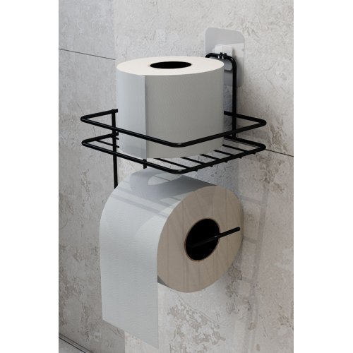 Yapışkanlı Tuvalet Kağıtlığı Tutacağı Askısı Mat Siyah Metal Tuvalet Kağıtlık