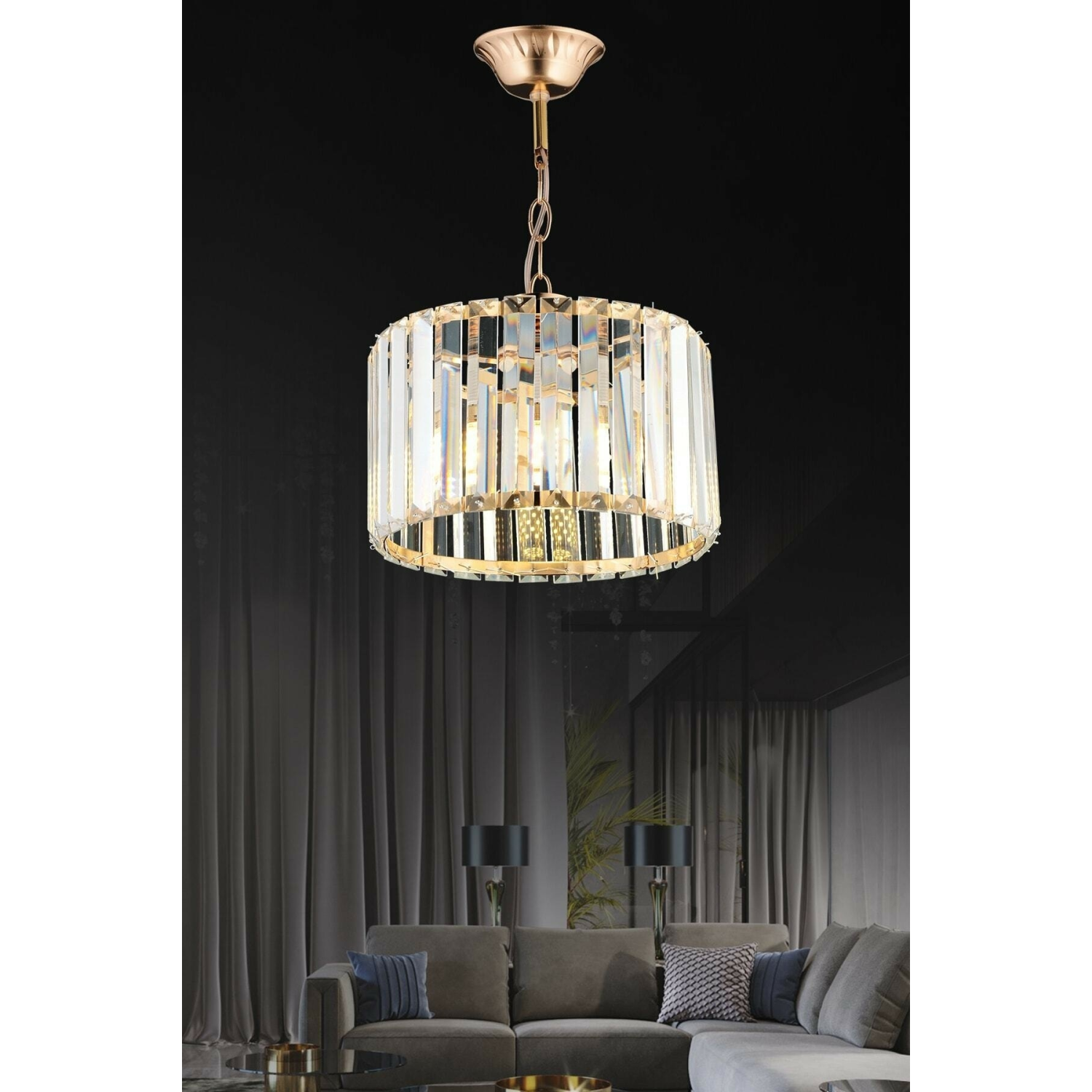 Modern Lüx Kristal Taşlı Gold 25lik Avize