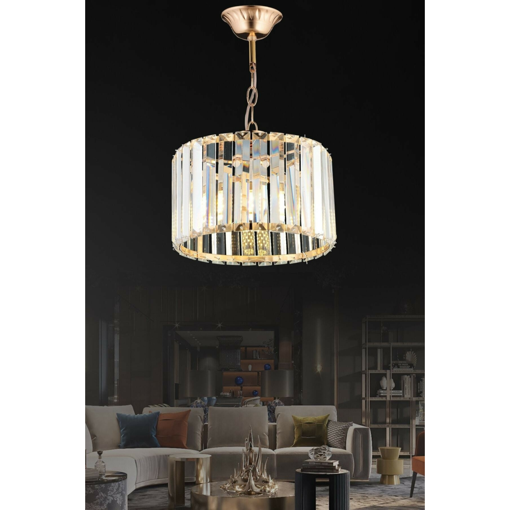 Modern Lüx Kristal Taşlı Gold 25lik Avize