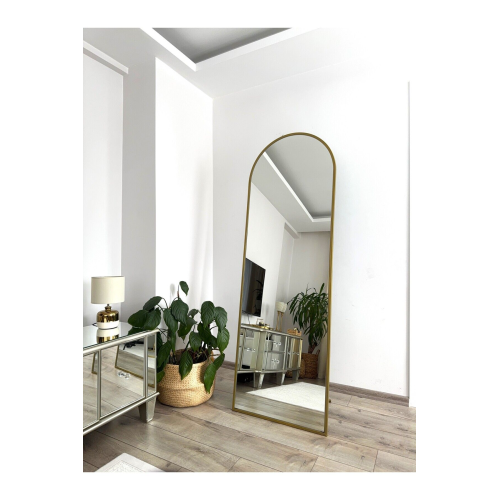 Altın Metal Çerçeveli Ayaklı Boy Aynası 180x60 cm