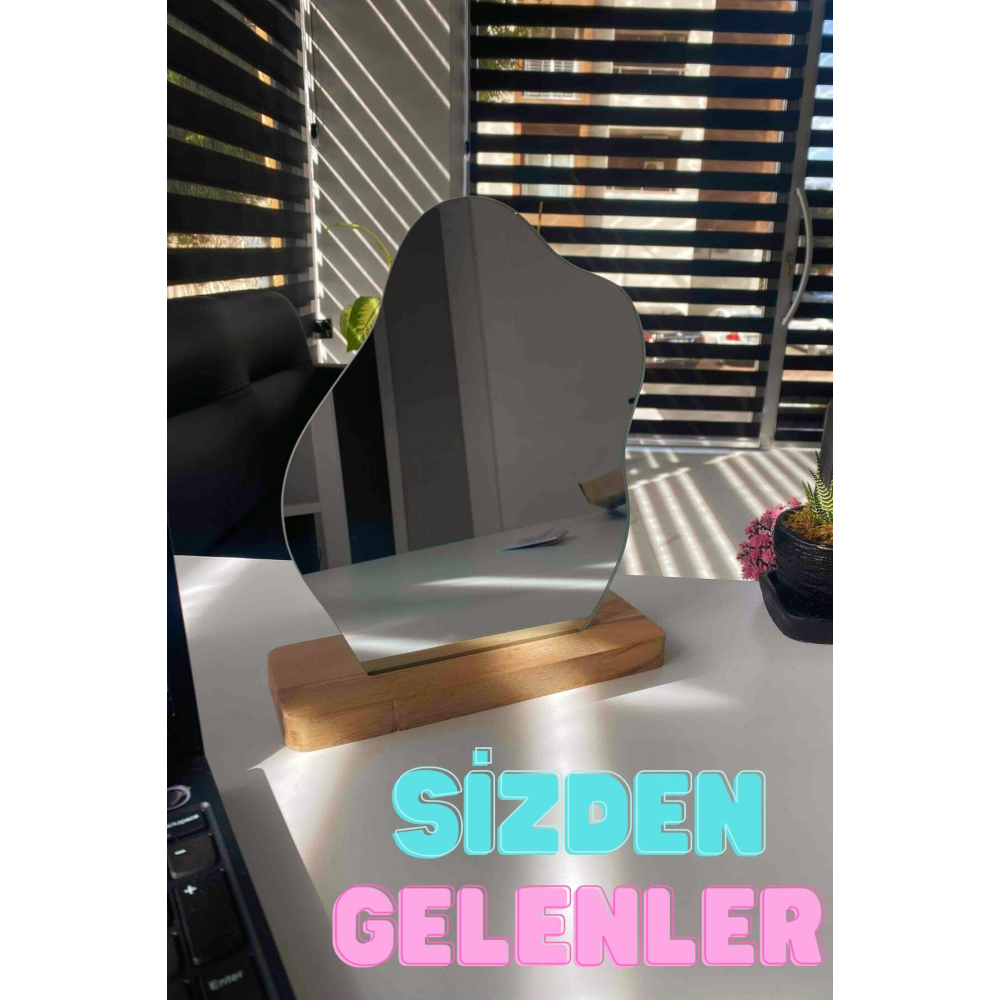Düzensiz Estetik Asimetrik Ahşap Makyaj Aynası Çerçevesiz, Dekoratif Masa Oturma Odası, 25x20 Cm