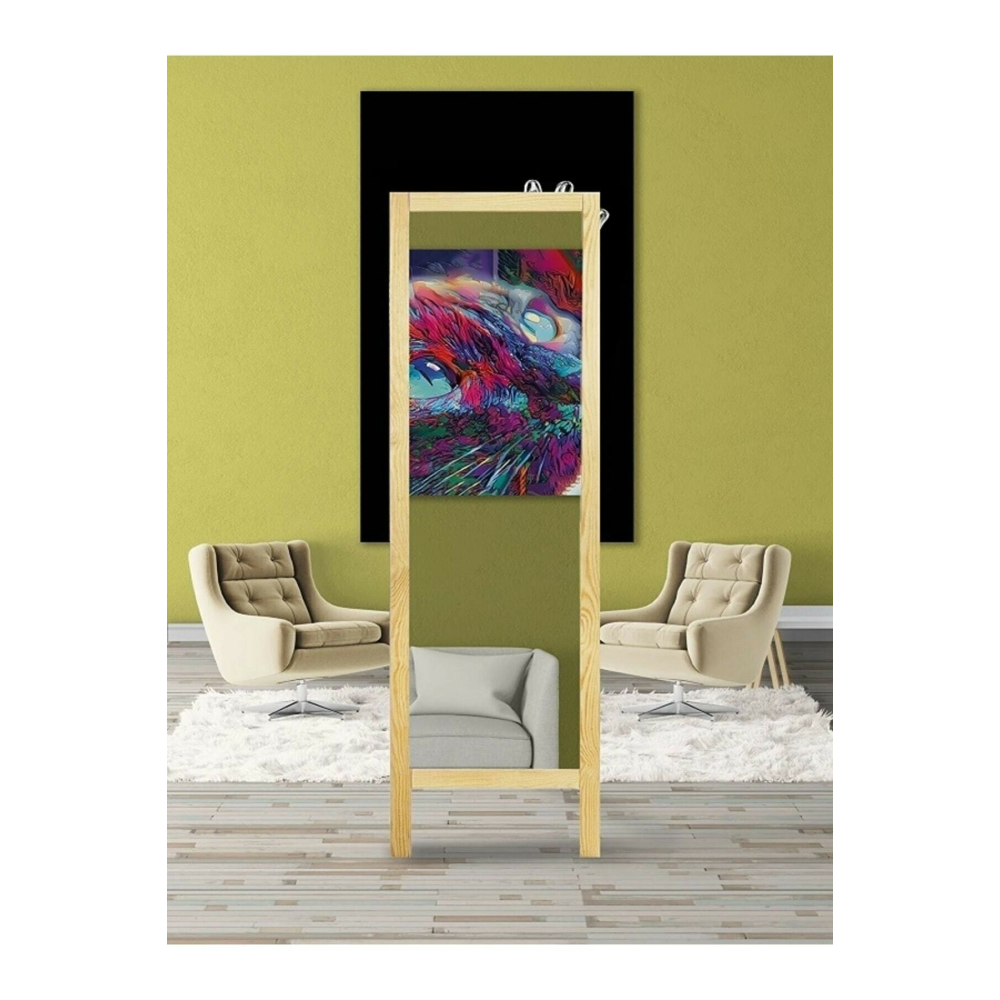 Natürel Ahşap Ayaklı Boy Aynası 145x40cm
