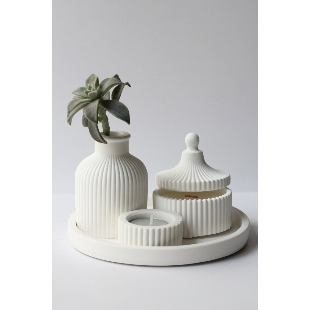 Beyaz Renk özel Tasarım Kokulu Mum Ve Vazo Aksesuar Seti