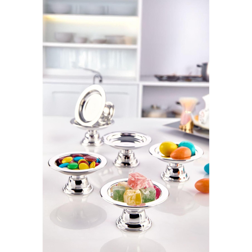 6'lı Akrilik Starstalıa Dekoratif Gümüş Kaplama 6'lı Makaronluk Kahve Yanı Sorelis Sunumluk Lokumluk