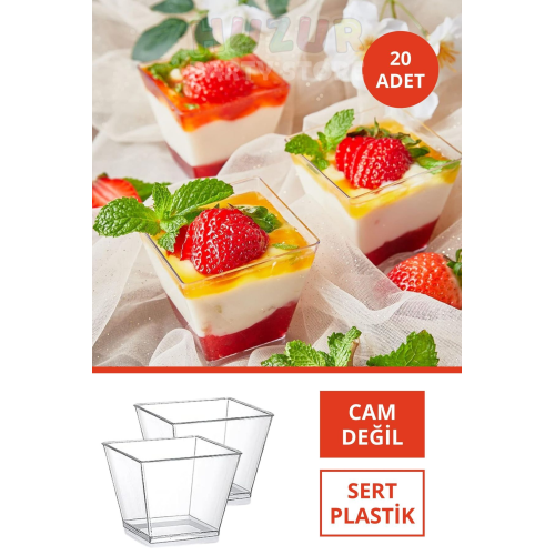 Sunum Kasesi 20 Adet Magnolya Dondurma Puding Tatlı Meze Salata Cup Kabı Sert Plastik Mika Sunumluk
