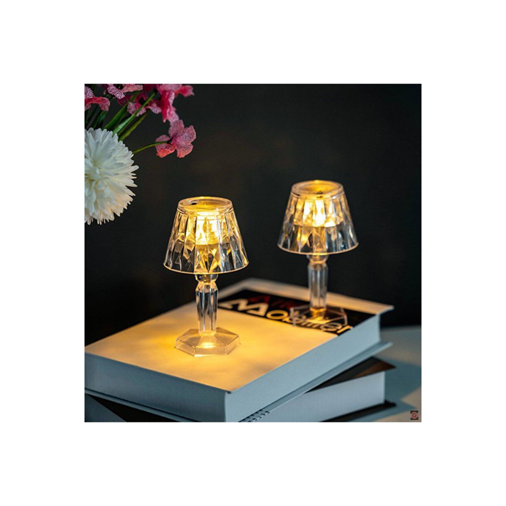 1 Adet Kristal Elmas Led Masa Lambası Pilli Projeksiyon Mini Şeffaf Abajur Küçük Boy 12 Cm