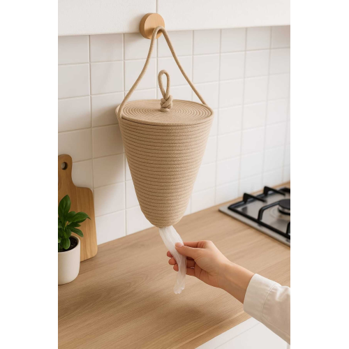 Poşetlik Hasır Renk Dekoratif Poşet Düzenleyici 30x20 Cm ( 1 Adet Ve Görseldeki Ürün Gönderilir )