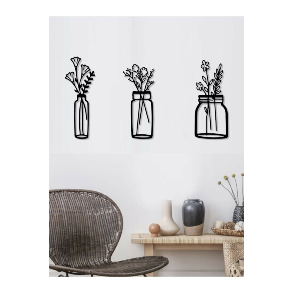 Lazer Kesim Ahşap Duvar Dekoru Saksılar