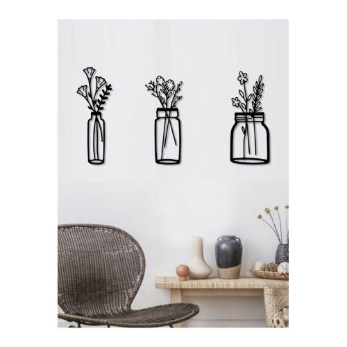 Lazer Kesim Ahşap Duvar Dekoru Saksılar