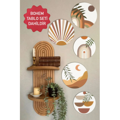 Semplice Duvar Rafı ve Dekoratif Oval 5 Parça Tablo