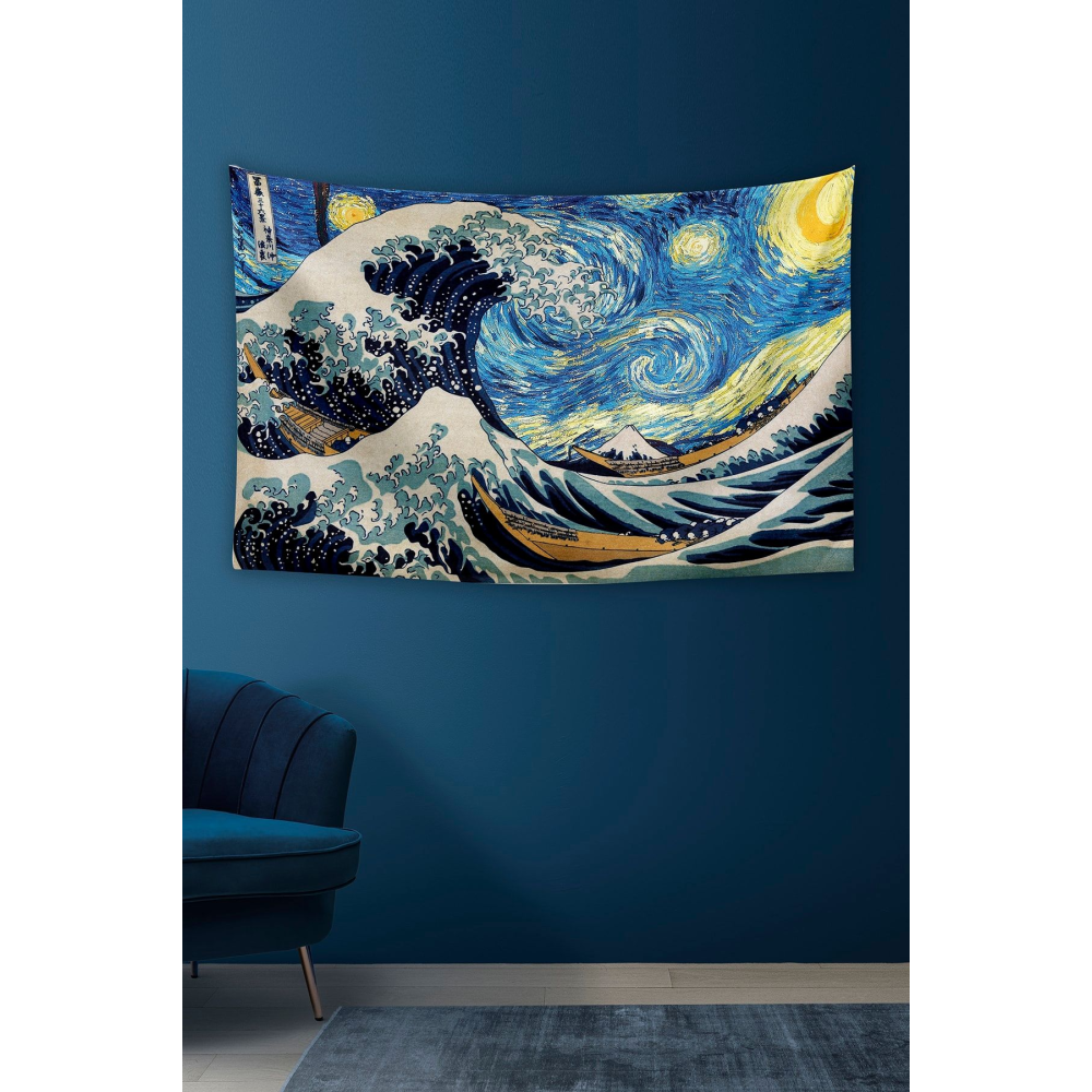 Büyük Dalga Ve Yıldızlı Gece Duvar Örtüsü Halısı 140 X 100 Cm-70x100 Cm