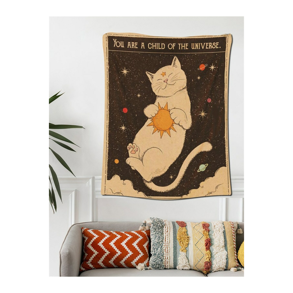 Galaxy Kedi Kadife Duvar Halısı