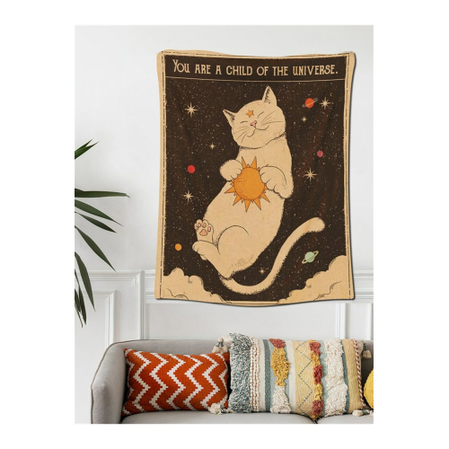 Galaxy Kedi Kadife Duvar Halısı