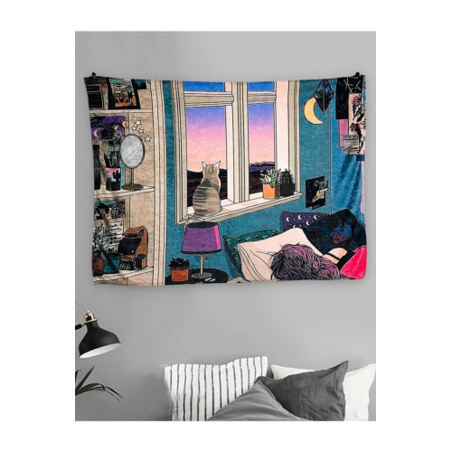 Oturan Kedi Duvar Halısı