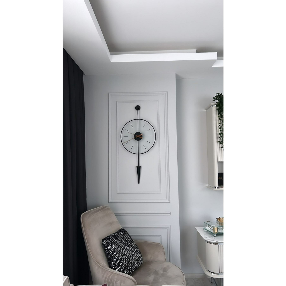 Gravity Pendulum Siyah 40 Çap-80 Boy , Camlı Modern Dekoratif Sarkaçlı Metal Duvar Saatii